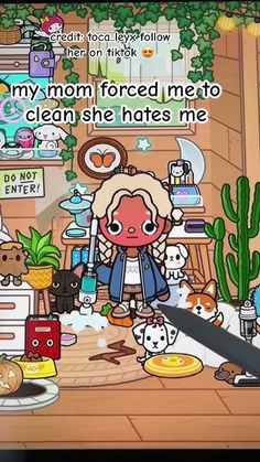 an animal crossing game with the caption my mom forced me to clean she hates me