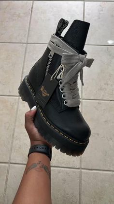 Combat boots, dr martens, Rick Owens, black lace up boots, platform boots, women boots, winter boots, winter combat boots, Style Doc Martens, Market Outfit, Trendy Shoes Sneakers, Pretty Shoes Sneakers, Denim On Denim, Fresh Shoes, Hype Shoes, Girly Shoes, Shoe Inspo