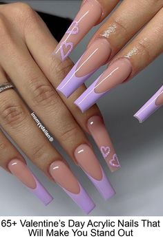 Planning a romantic date? Complete your look with these Valentine's Day acrylic nails, designed to leave your loved one breathless. Elegant Touch Nails, Aqua Nails, Purple Acrylic Nails, Long Acrylic Nail Designs, Purple Nail Designs, Girly Acrylic Nails, French Acrylic Nails, Acrylic Nails Coffin Pink, Rose Nails