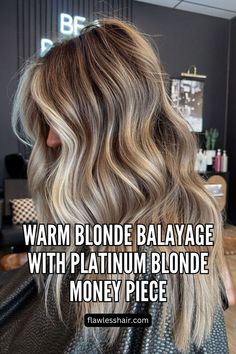 Warm Blonde Balayage With Platinum Blonde Money Piece Fall Blonde Balayage, Warm Blonde Balayage, Blonde Highlights With Lowlights, Blonde Money Piece, Current Hair Trends, Platinum Blonde Balayage, Skin Undertones, Money Piece, Fall Blonde