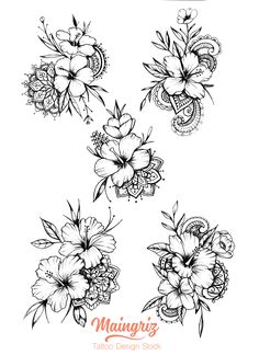 an ink drawing of flowers with the words maangriz written in black and white