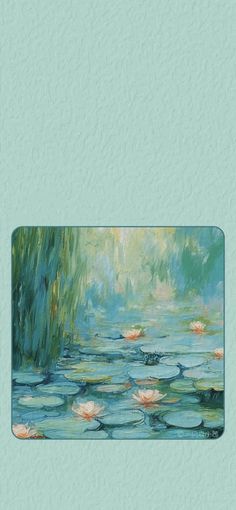 a painting of water lilies on a blue background