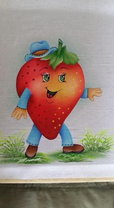 a painting of a strawberry with a cowboy hat on it's head and arms