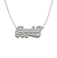 "This Necklace is a great present for everyone! It's a customized necklace. You can add name or any word. The necklace is going with rolo chain (16\", 18\", 20\"). The approximate weight is: - 6gr in Large size - 5gr in Small size The nameplate necklace available in 2 sizes: - 45mm (1.75\") length x 17mm (0.60\") height - 35mm (1.30\") length x 15mm (0.50\") height  Order this perfect personalized necklace today!" Custom Sterling Silver Necklace With Engraved Heart Pendant, Custom Engraved Sterling Silver Necklace With Heart Pendant, Custom Engraved Sterling Silver Heart Pendant Necklace, Silver Nameplate Custom Necklace, Silver Engraved Nameplate Necklaces, Custom Silver Nameplate Necklace, Custom Engraved Silver Nameplate Necklace, Silver Nameplate Necklace For Anniversary, Sterling Silver Nameplate Necklace For Anniversary