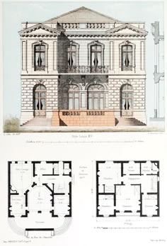 an old house with two floors and three stories on the second floor is shown in this drawing