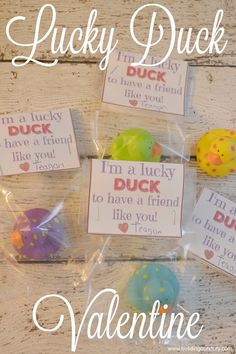 lucky duck valentine candy bags with i'm a lucky duck sayings on them