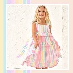 This dress is giving Unicorn Princess 🦄👸🏼🌸✨  #angelandrocket # #summer #summerdress  #love #kidsfashion #kidswear #childrensfashion Stripe Midi Dress, Dressing Gown Robe, Occasion Dresses Wedding, Bright Stripes, Beachwear Skirt, Cover Beachwear, Girls Stripes, Dress 12, Striped Midi Dress