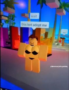 a cartoon character holding up a sign that says wait this isn't adopt me