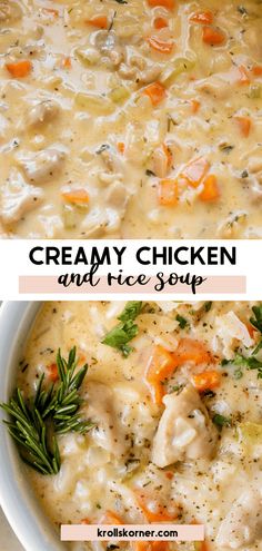 creamy chicken and free soup in a white bowl