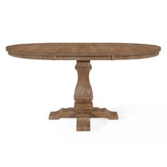 an oval wooden table with two leaves on the base and one leaf at the end