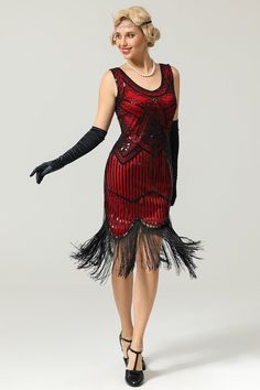 Zapaka Women V Neck Red and Black Sequined Glitter Flapper 1920s Dress With Fringe – ZAPAKA Black Knee-length Flapper Dress, Red Sleeveless Flapper Dress, 1920s Fitted Black Flapper Dress, Black Gatsby Style Knee-length Flapper Dress, Black Knee-length Gatsby Flapper Dress, 1920s Black Knee-length Flapper Dress, Vintage Fitted Sleeveless Flapper Dress, Red Fitted Vintage Flapper Dress, 1920s Outfit Ideas