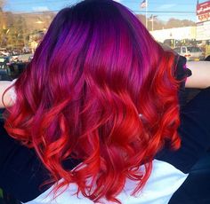 Sunset Hair Color Short, Cherry Ombre Hair, Black And Red Ombre Hair, Ombre Hair Red, Orange Ginger Hair, Black And Red Ombre, Hair Dye Natural, Dark Red Hair Color, Sunset Hair