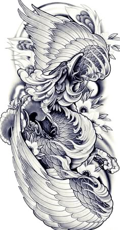 an artistic tattoo design on the back of a woman's arm, with wings and flowers