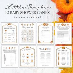 an autumn baby shower game with pumpkins and leaves