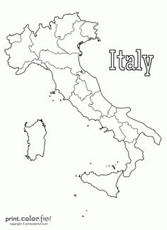 the map of italy with its capital and country name in black ink on a white background