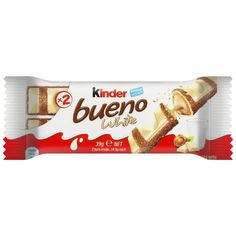 KINDER Bueno White Fancy Sweets, Bueno White, Chocolate Barra, Nutella Biscuits, Snack Basket, Sponge Cake Filling, Crispy Waffle, Peach Ice Tea, Chocolate Sponge Cake