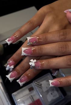 Hoco Nail Designs, Nail Designs Hoco, Duck Nails, French Acrylic Nails