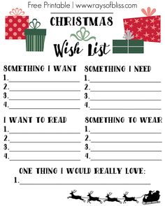 christmas wish list with santa's sleigh and presents