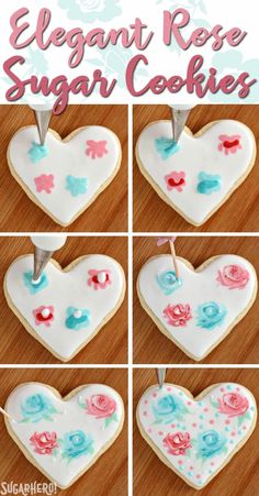 heart shaped sugar cookies decorated with royal icing