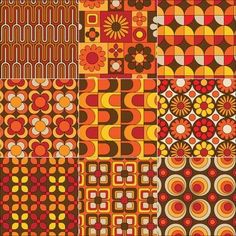 a set of nine different patterns in orange, brown and yellow colors stock photo - budget conscious