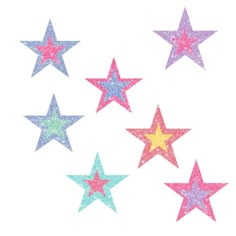 five different colored stars are arranged in the shape of an eight - pointed star, on a white background