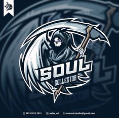 the logo for soul collector with an image of a demon holding a sception