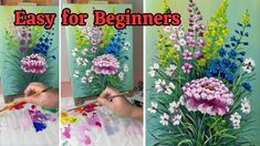 the process of painting flowers with acrylic paint on canvases is easy and fun