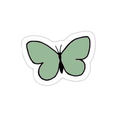 a green butterfly sticker sitting on top of a white surface with black outlines