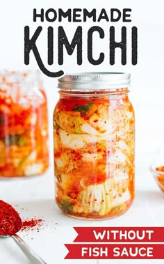 homemade kimchi it's vegan in a jar with the title overlay