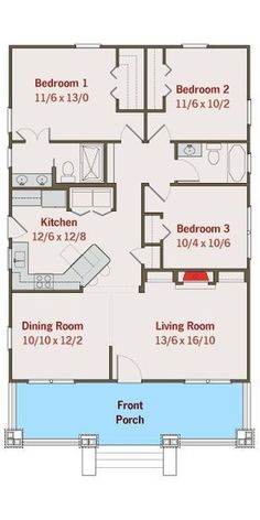 the floor plan for a small house with two bedroom and living areas on each side