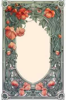 an art nouveau style frame with flowers and vines on the border, as well as a blank