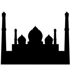 the silhouette of a mosque with minas and domes on it's sides, against a white background