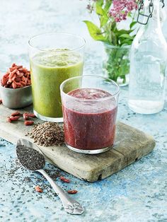 there are three different types of smoothies on the table