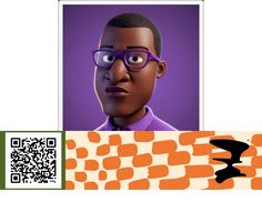 a cartoon character with glasses and a qr code on the left side of the image