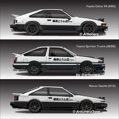 three different types of cars are shown in this graphic style, including the hatchback and hatchback