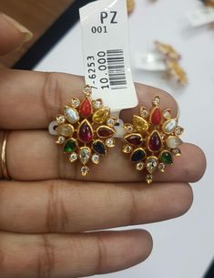 Navarathna Gold Earrings, Navaratna Jewellery Earrings, Navaratna Ear Studs, Navaratnalu Earrings, Navaratna Studs Gold, Navarathan Earrings, Navarathna Ear Rings, Navaratan Earrings, Navaratna Earrings Gold