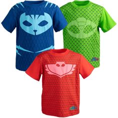 Join Amaya, Greg and Connor as they transform into Owlette, Gekko and Catboy at night to form the superhero team PJ Masks! Your little one is ready for a superhero adventure in this PJ Masks Short Sleeve Graphic T-Shirt. Your little hero will love wearing this short sleeve graphic tee shirt featuring their favorite animated characters so much, they will always want to wear it. Size: 10-12. Color: blue/green/red. Gender: male. Age Group: toddler. Pattern: Fictitious Character. Material: Cotton. Pj Masks Owlette, Catboy Pj Masks, Pj Mask Party, Superhero Team, Soft Clothes, Kids Clothes Boys, Graphic Tee Shirt, Mask Party, Screen Printing Designs