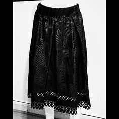 Black/Black Embossed Midi-Skirt W/Dyecut Lace Trim; Geometric Imprint Thoughtfully Placed; Even Lining Up At Seams. This Look Is On Point Not Missing A Beat! // Waistband Is Elastic And Stretches From 26"-To- 30". The Length Is 32". The Skirt Is Brand New And Has Never Been Worn. Bnwot Summer A-line Skirt For Night Out, A-line Bottoms For Summer Night Out, A-line Stretch Bottoms For Party, Stretch A-line Party Bottoms, A-line Stretch Party Bottoms, A-line Bottoms For Spring Night Out, Spring A-line Bottoms For Night Out, A-line Bottoms For Night Out In Spring, Summer Evening A-line Bottoms