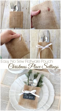 the instructions for how to make a burluck christmas place setting with forks and spoons