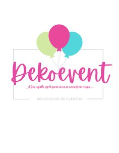 the logo for pekeevent with balloons in pink, green and blue colors