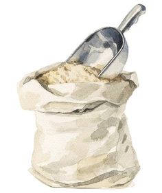 a white bag filled with sand and a silver spoon in it's pocket on a white background