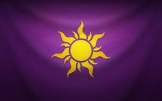 the flag of the state of arizona is shown in yellow and purple colors on a black background