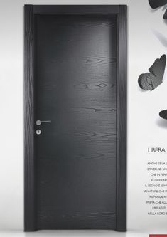 the door is open and there are many shoes hanging on the wall behind it in this advertisement