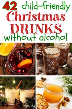 christmas drinks with oranges and cinnamon on the side, including hot chocolate, iced tea,