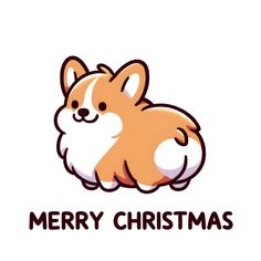 a cartoon corgi laying down with merry christmas written on the front and bottom