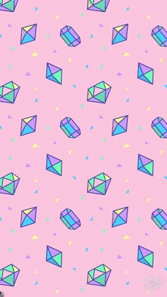 a pink background with blue and green diamonds on it