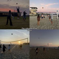 people are playing volleyball on the beach at sunset or sunrise, and then play volley ball on the sand