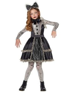 From Our Exclusive Signature Collection. Show everyone what happens when they don’t take care of their toys this Halloween with this creepy broken doll costume. This costume includes everything you need to transform yourself into a mangled play toy featuring a black and white dress, leggings and sleeves with a cracked pattern, and a cute black bow to top it all off. This costume will make you feel just like a re-animated play thing looking to get their revenge on whoever mistreated them. Exclusive Includes: Dress Leggings Hair bow Zipper closure Length: About 31” (shoulder to hem) Material: Polyester Care: Hand wash cold Imported Note: Makeup and boots sold separately Broken Doll Halloween Costume, Scary Doll Costume, Creepy Doll Halloween Costume, Broken Doll Halloween, Creepy Doll Costume, Broken Doll Costume, Creepy Doll Halloween, Home Halloween Costumes, Halloween Kids Costumes Girls