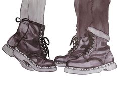 a pair of boots with laces on them are shown in this drawing, and the bottom