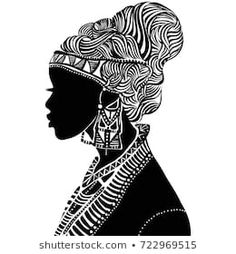 the silhouette of a woman with curly hair in an ornate dress and headdress